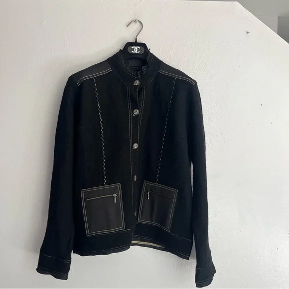 Chicos Vintage 100% Wool Button Front Mock Neck Jacket Size Large - Picture 8 of 11